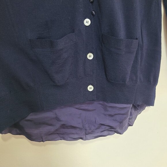Sacai Luck Women’s Cardigan w/Layered Chiffon Hem & Front Pockets Blue Size 2 - Picture 7 of 9